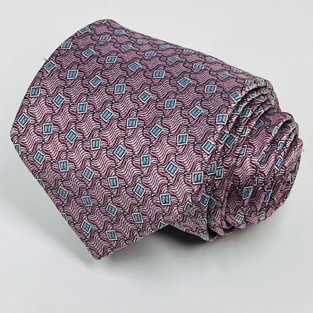 Jos. A. Bank Silk Tie Mens OS Pink Blue Geometric Signature Collection‎ Luxury